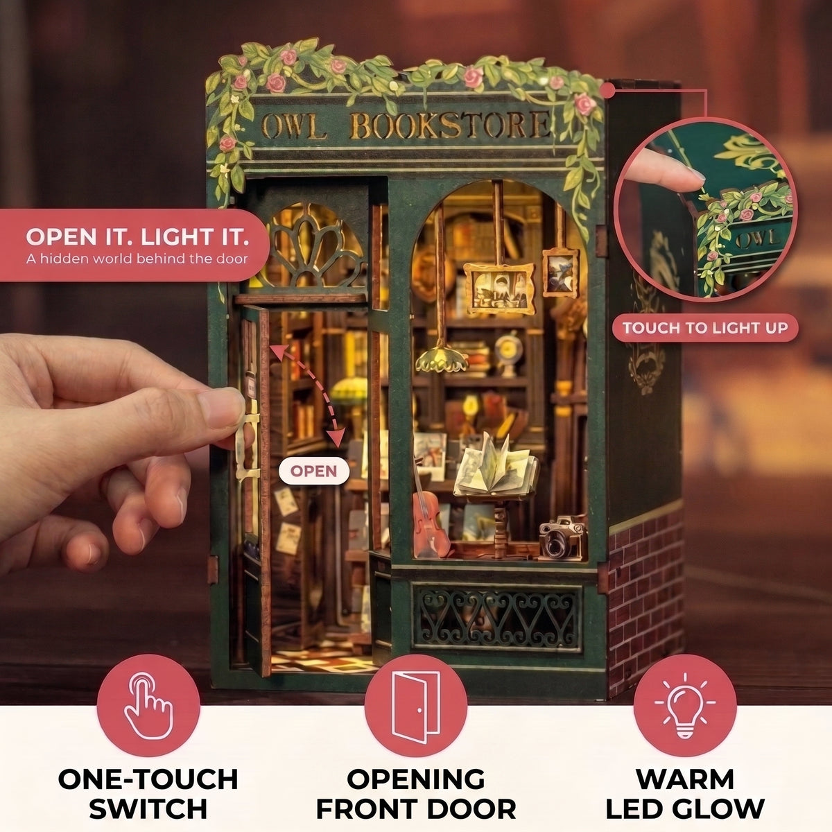 Owl Bookstore DIY Book Nook Kit – Lights Up Your Shelf