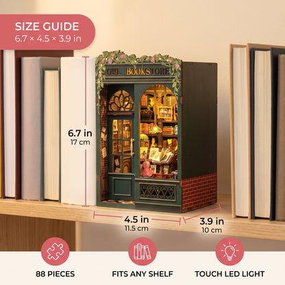 Owl Bookstore DIY Book Nook Kit – Lights Up Your Shelf
